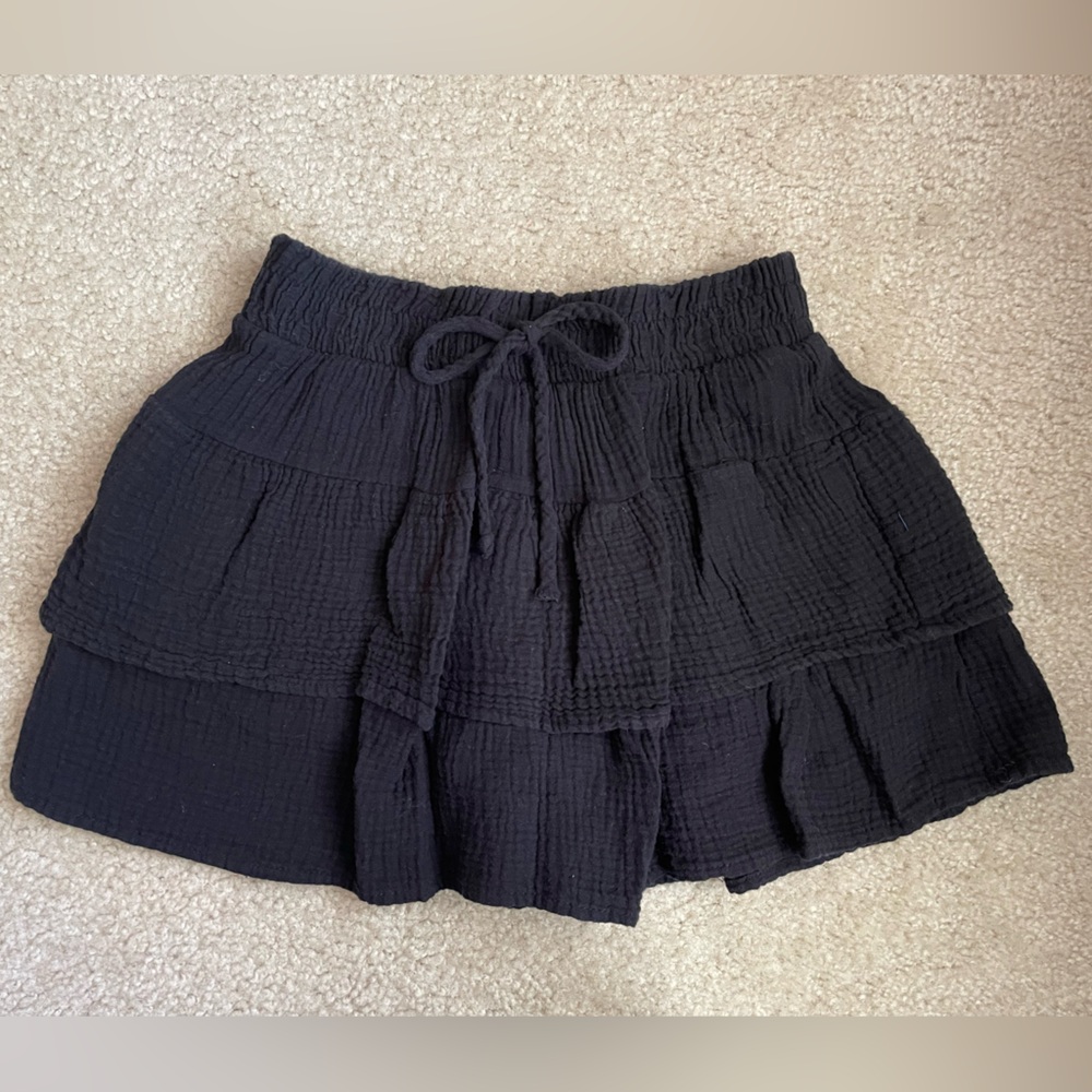 Charlotte Avery Black Tiered Ruffle Linen Skirt